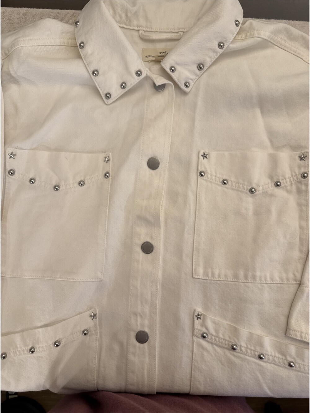 Universal Thread Women Studded Chore White Denim Jacket XXL